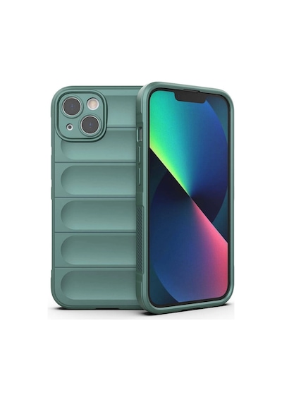 Apple Uyumlu iPhone 13 Kılıf Esnek Tpu Oyuklu Arka Yüzey Tasarımlı Redclick Etnik Silikon Kapak - Koyu Yeşil