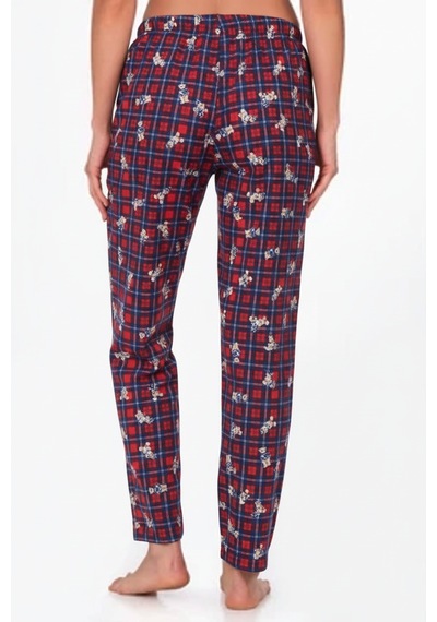 Kadın Süet Ekoseli Ayıcık Desen Pijama Tek Alt Lacivert