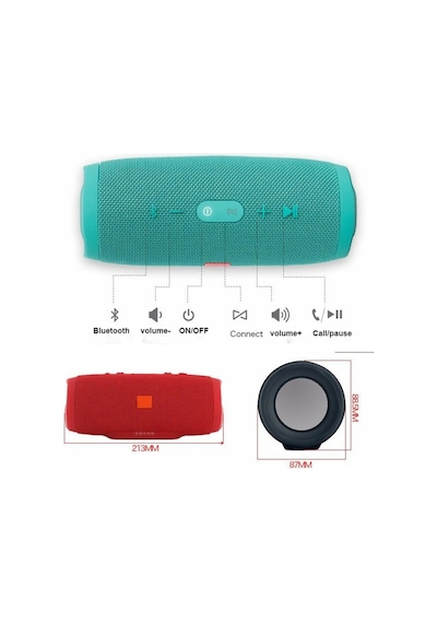 Charge3 Bluetooth Speaker Kablosuz Şarjlı Taşınabilir Hoparlör Sd Kart Usb Aux Girişli