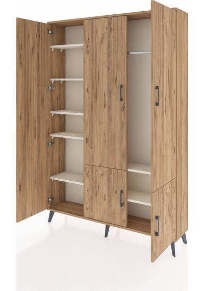 Arges Dolap 7 Raflı 5 Kapaklı Tek Askılı 132x30x195 Çam-çam/a... Çam