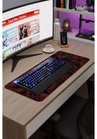 Siyah Kırmızı 70x30 Xl Taraftar Gaming Oyuncu Mouse Pad Kaymaz Taban Büyük Fare Altlığı Topography