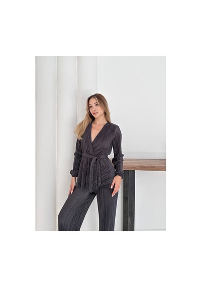 Unika Boutique Antrasit Krovave Pliseli Takım Gümüş