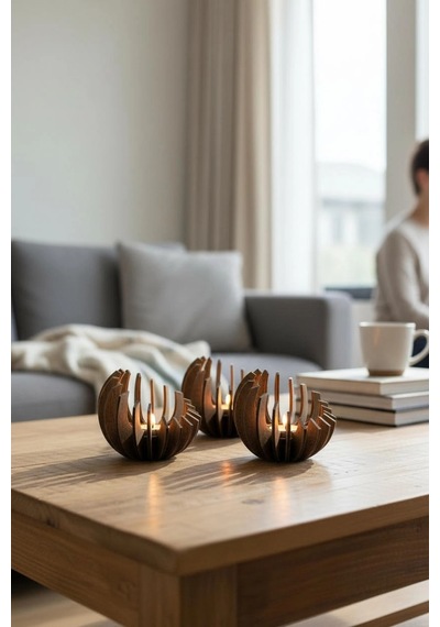 Ceviz Desenli Lotus Mumluk 3 Mm Mdf Lazer Kesim 10 Cm 1 Adet Kemençe