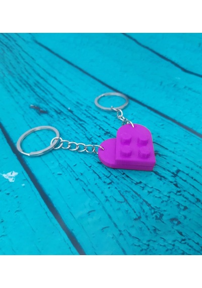 Seninle Anlam Bulurum Lego Dizayn Kalp Anahtarlık 2'li Mor Renk Çok Renkli