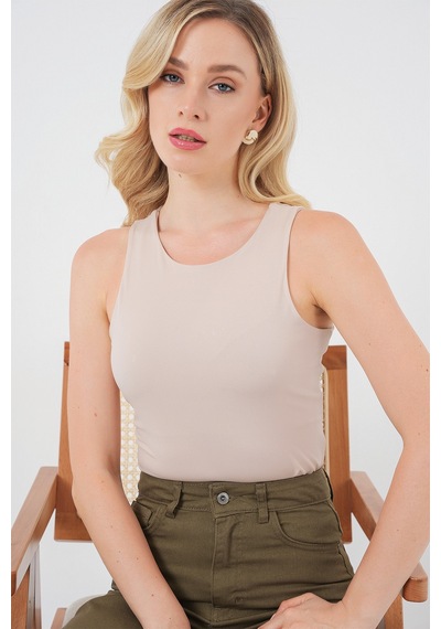 Bigdart Kadın Halter Yaka Çıtçıtlı Body 972 - Bej