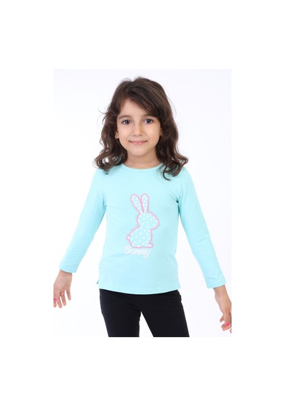 Toontoy Kids Toontoy Kız Çocuk Baskılı Bisiklet Yaka Uzun Kollu Tişört Mint Yeşili
