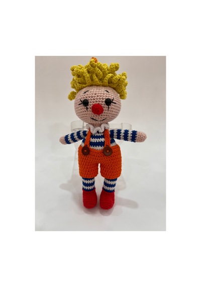 El Yapımı Organik Pamuk Amigurumi Palyaço Bebek 27 Cm Koyu Turuncu