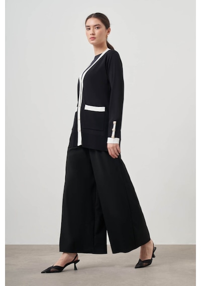Mizalle Şeritli Rayon Siyah Hırka Siyah