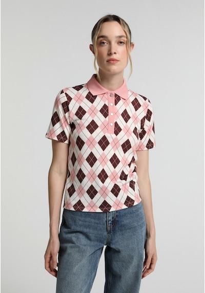Colin's Colins Slim Fit Polo Yaka Metraj Baskılı Kadın Pembe Kısa Kol Tişört Cl1080866 Q1.v1 Pın