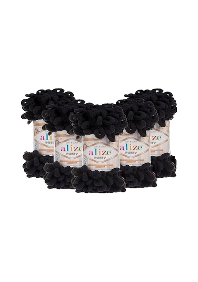 5 Adet Puffy 1060 El Örgü Ipliği 5'li Paket - 1060 Siyah - 100 Gr. 9 Mt. Parmak Örgü Ipi