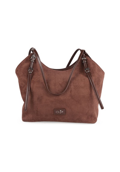 Guja C3016 Kadın Süet Dokulu Mini Cüzdan Aksesuarlı Tokalı Çift Askılı Geniş Hobo Omuz Çantası Kahve