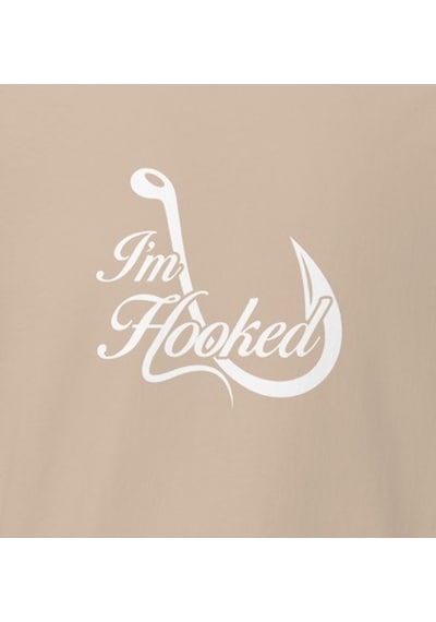 Wildstyle I'm Hooked Balıkçılık Olta Balıkçı Tutkusu Baskılı Unisex Bisiklet Yaka Pamuklu Tişört Camel