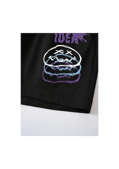Tarzsokak Letter Graphic Drawstring Waist Şort Siyah