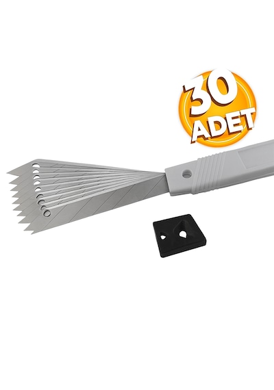 30 Adet İnce Metal Gövdeli Cep Tipi Maket Bıçağı Ucu Falçata Ucu