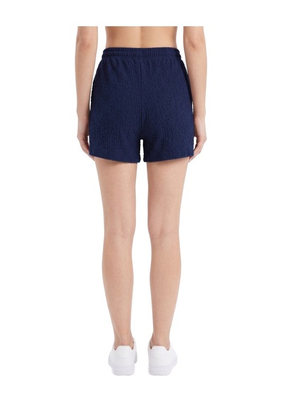 Cottonhıll Premium - Tide Collection Lacivert Bağcıklı Bürümcük Dokulu Rahat Kesim Kadın Şort