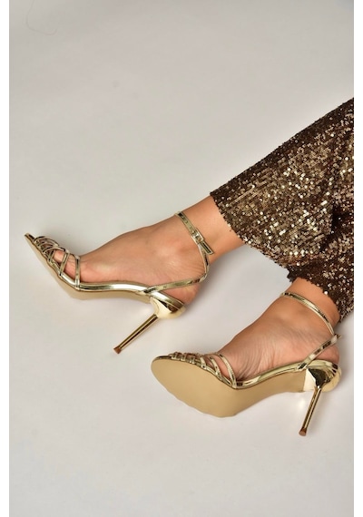 Fox Shoes Y820016434 Altın Ayna İnce Topuklu Kadın Abiye Ayakkabı Altın