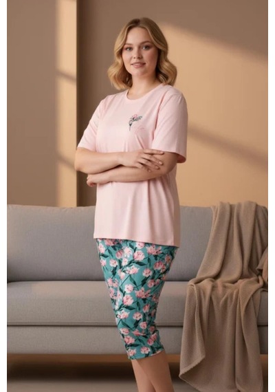 Gd Goldoremi Premium Kadın Büyük Beden Kısa Kollu Bisiklet Yaka Rahat Kalıp Kapri Pijama Takım PEMBE Gd Goldoremi Premium Kadın Büyük Beden Kısa Kollu Bisiklet Yaka Rahat Kalıp Kapri Pijama Takım PEMBE