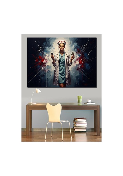 Beyaz Önlüklü Modern Kadın Doktor Yağlı Boya Dokulu Kanvas Tablo Canvas Tablosu