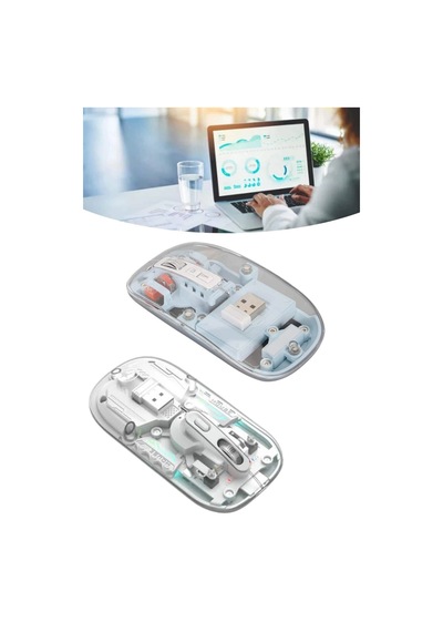 Sessiz Tıklama Çift Modlu Bluetooth Ve Alıcı Şeffaf Mouse Fare 06332412
