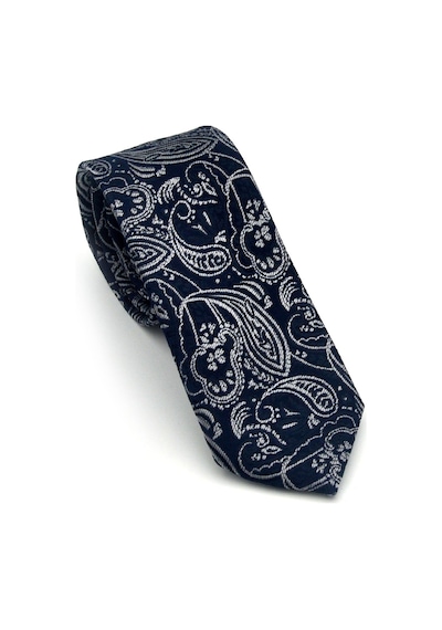 Gaffy Gri Şal Desenli Lacivert Dokuma Kumaş Mendilli Slim Fit Kravat // Sdk-2607-2 Lacivert