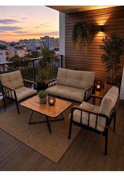 Liva Bahçe Balkon Oturma Grubu - 2+1+1 Takım + Sehpa - Siyah Metal İskelet Konforlu Kırpık Dolgu Cappuccino Liva Bahçe Balkon Oturma Grubu - 2+1+1 Takım + Sehpa - Siyah Metal İskelet Konforlu Kırpık Dolgu Cappuccino