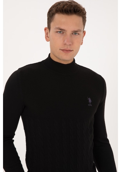 U.S. Polo Assn. Erkek Slim Fit Boğazlı Yaka Siyah Kazak 50315037-VR046