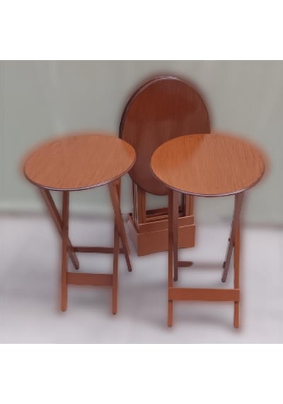 Çanta Zigon Sehpa Oval Dörtlü Model Ahşap Mdf Ceviz Renk Uyumu El Yapımı