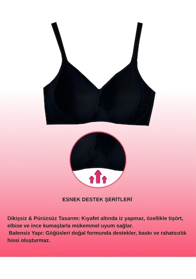 Alya Underwear Kadın Lazer Kesim Dikişsiz Çıkarılabilir Pedli Hayalet Sütyen Siyah