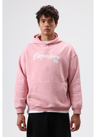 Vamos Oversize Baskılı Kapüşonlu Hoodie Somon