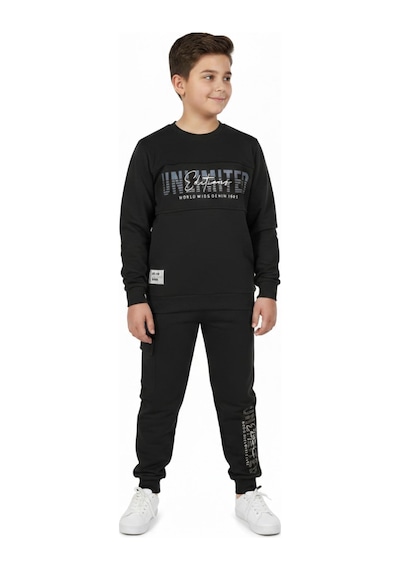Baglan Erkek Çocuk Önü Baskılı Sweatshirt Ve Eşofman Alt Takım Bgl-st05247 Siyah