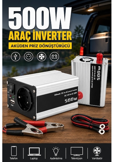 Bay 500w 12v Dc 220v Ac İnverter Usb Çıkışlı Fanlı Akü Güç Dönüştürücü Araç Kullanımı Najmaddin