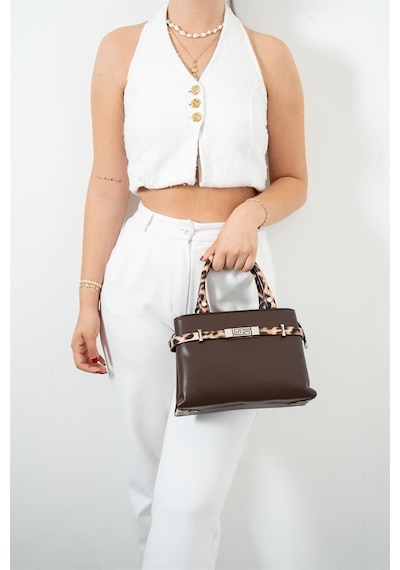 Silver Polo Sp1149 Kadın El Çantası Düz Kahve-leopar Taba