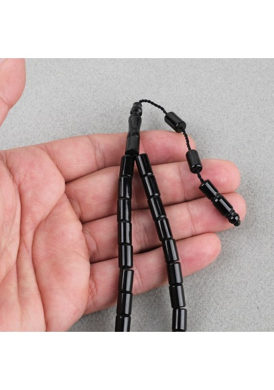 Erzurum Oltu Yumuşak Kesme Kesim 6.5x10mm Tesbih Siyah