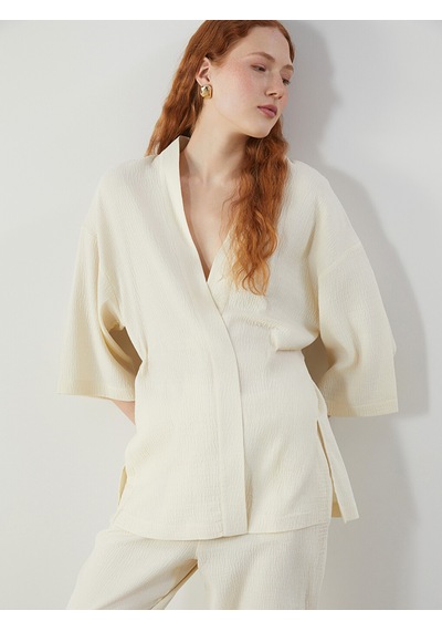 Lcw Vision Bej Şal Yaka Oversize Kadın Kimono
