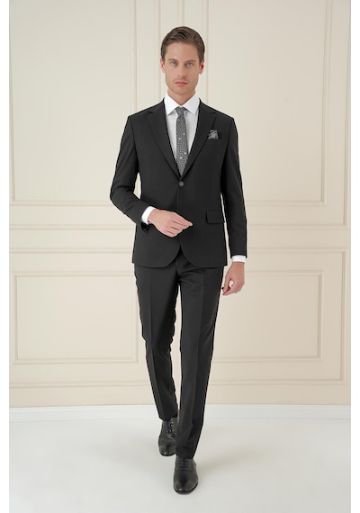 Efor Tk 2021 Slim Fit Klasik Mono Yaka Klasik Siyah Takım Elbise Siyah