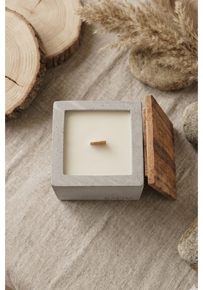 Kafna Küçük Boy Beton Mum Doğal Ahşap Kapaklı Minimalist Dekor Mum Diğer