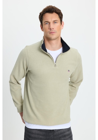 Tudors Erkek Slim Fit Dar Kesim Pamuklu Selanik Kumaş Dik Yaka Mint Sweatshirt-41888 Mint
