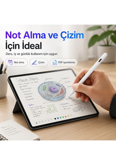 İpad Pro 13 M4 İle Uyumlu Notepen Gen3 Stylus Kalem Avuç İçi Algılama Eğim Destekli Beyaz