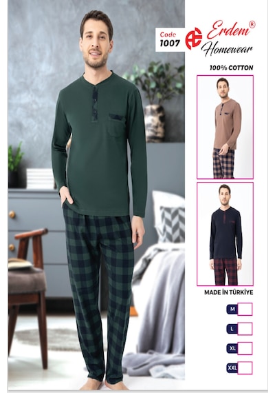 Erdem Erkek Ekoseli Kışlık Pijama Takımı Dfn1007 Yeşil