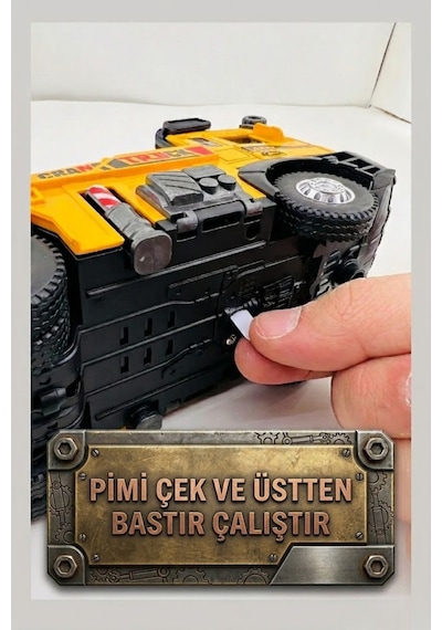 Metal Kasa Sesli Işıklı Ekskavatör Kamyon 35 Cm - 360 Derece Dönen Kepçeli Çek Bırak İş Makinesi