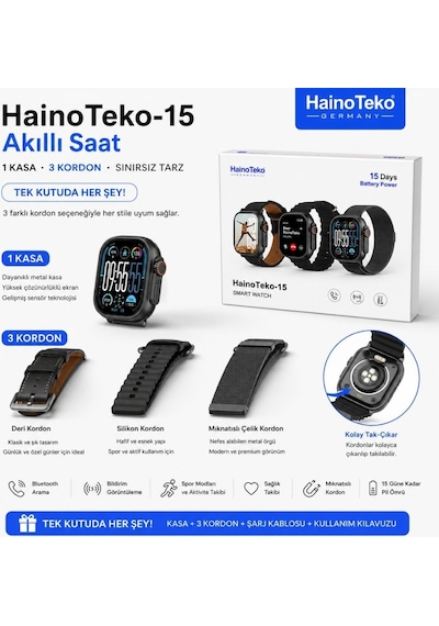 Haino Teko 15 Amoled Ekran Akıllı Saat  (İthalatçı Garantili) + 3 Kordon