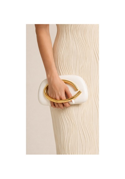 Aylesh Gold Saplı Clutch Omuz Ve El Çantası Gold Detaylı Beyaz Beyaz