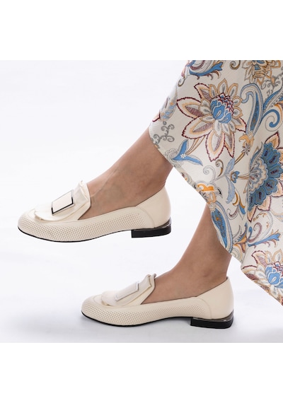 Kadın Hakiki Deri Günlük Klasik Loafer - Babet Ayakkabı Bej