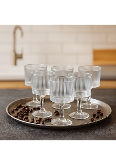 6 Lı Cam Ayaklı Kahve Yanı Su Bardağı Bardak 85ml