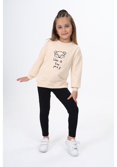 Toontoy Kids Toontoy Kız Çocuk Nakışlı Taytlı Takım Bej