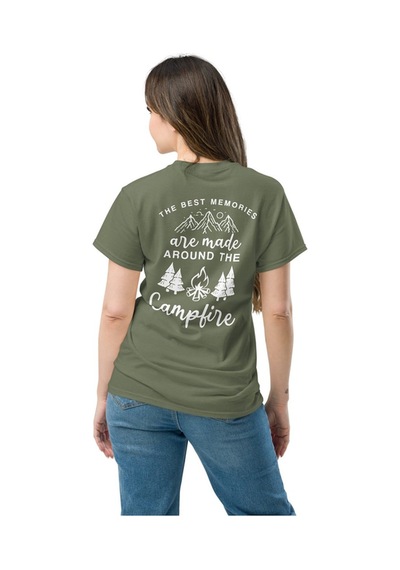 Wildstyle Best Memories Around The Campfire Kamp Ateşi Baskılı Unisex Pamuklu Tişört Haki