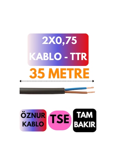 Öznur 2x0,75 Ttr Kablo Metre Seçenekli Siyah - 35 Metre