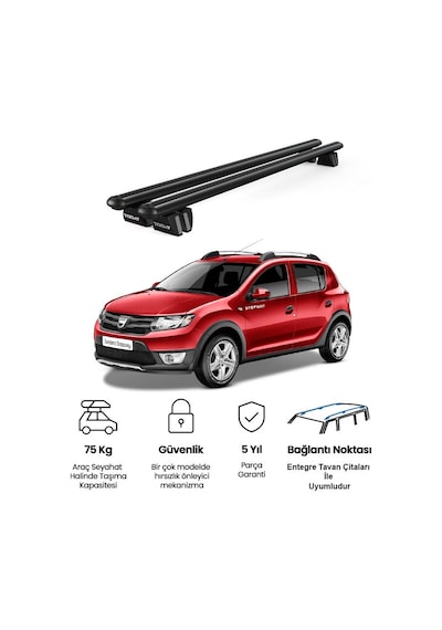 Pençe Dacia Sandero 2009-2012 Uyumlu Siyah Ara Atkı Port Bagaj Tavan Barı