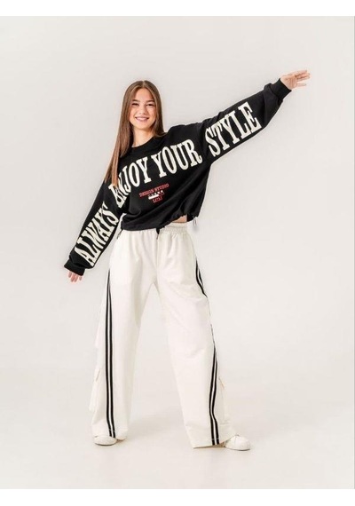 Kız Çocuk Enjoy Baskılı 2 İplik Sweatshirt-15351 Siyah