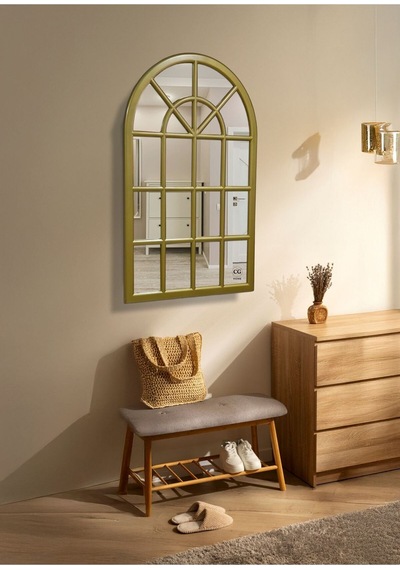 Ant Home Pencere Model, Ayna, Duvar Aynası, Salon Aynası, Dressuar Aynası, Ahşap Lake Boyalı Gold